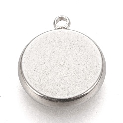 Stainless Steel Color 304 Stainless Steel Pendant Cabochon Settings, Lace Edge Bezel Cups, Flat Round, Stainless Steel Color, Tray: 14mm, 19x16x3mm, Hole: 1.8mm
