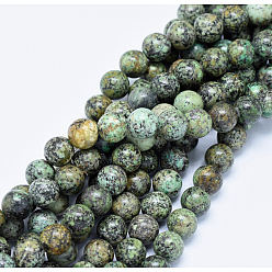 African Turquoise(Jasper) Natural African Turquoise(Jasper) Beads Strands, Round, 10mm, Hole: 1mm, about 40pcs/strand, 15 inch