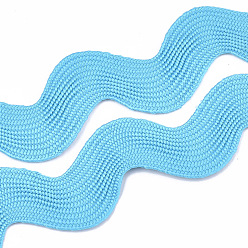 Sky Blue Polyester Ribbons, Wave Shape, Sky Blue, 38~40mm, 10yard/card