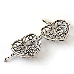 Antique Silver Rack Plating Brass Cage Pendants, For Chime Ball Pendant Necklaces Making, Hollow Heart, Antique Silver, 30x34x18mm, Hole: 3.5x7mm, inner measure: 22x25mm