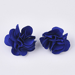 Dark Blue Cloth Pendant Decorations, with Acrylic Findings, Flower, Dark Blue, 25~30x28~35mm, Hole: 2mm