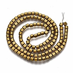 Golden Plated Electroplate Non-magnetic Synthetic Hematite Beads Strands, Column, Golden Plated, 3.5x3mm, Hole: 1mm, about 125~126pcs/strand, 15.55 inch~15.83 inch(39.5cm~40.2cm)