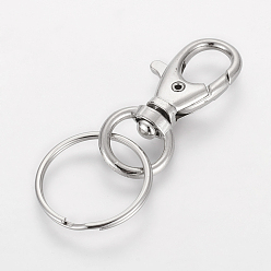 Platinum Iron Swivel Clasps, Swivel Snap Hook Lobster Claw Clasps, with Key Rings, Platinum, 25x60mm
