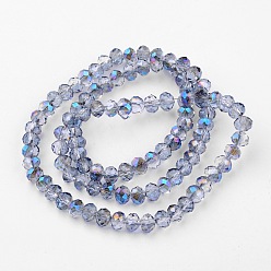 Bleu Bleuet Perles en verre electroplate, demi arc-en-ciel plaqué, facettes rondelle, bleuet, 6x4mm, Trou: 1mm, Environ 85 pcs/chapelet, 16 pouce