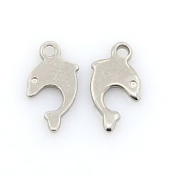 Stainless Steel Color 201 Stainless Steel Fish Charms, Dolphin Pendants, Stainless Steel Color, 12x8x1mm, Hole: 1mm