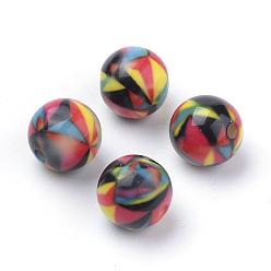 Coloré Perles acryliques imprimés opaques, ronde, colorées, 10x9.5mm, Trou: 2mm