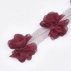 Dark Red Organza Flower Ribbon, Costume Accessories, For Party Wedding Decoration and Earring Making, Dark Red, 50~60mm, about 10yard/bundle