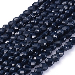 Prussian Blue Glass Beads Strands, Faceted, Flat Round, Prussian Blue, 6x4mm, Hole: 1.2mm, about 98pcs/Strand, 22 inch(53.5cm)
