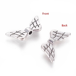 Antique Silver Tibetan Style Alloy Beads, Wing, Cadmium Free & Nickel Free & Lead Free, Antique Silver, 9x19x3mm, Hole: 2mm