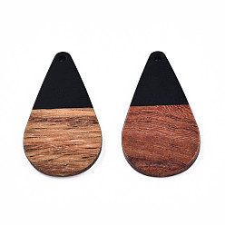 Mixed Color Opaque Resin & Walnut Wood Pendants, Teardrop Shape Charm, Mixed Color, 38x22x3mm, Hole: 2mm