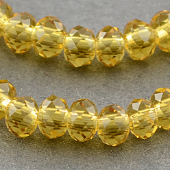Verge D'or Chapelets de perles en verre transparentes  , facette, rondelle, verge d'or, 3x2mm, Trou: 0.5mm, Environ 160~165 pcs/chapelet, 15.35 pouces ~ 15.75 pouces (39~40 cm)