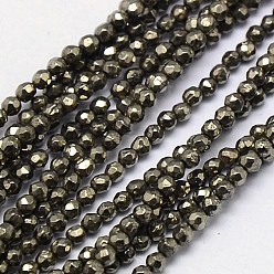Pyrite Natural Pyrite Beads Strands, Round, Faceted, 2mm, Hole: 0.3mm, about 200pcs/strand, 15.74 inch