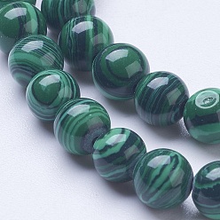Malachite Perles synthétiques malachite brins, ronde, 6mm, Trou: 1mm, Environ 67 pcs/chapelet, 15 pouce