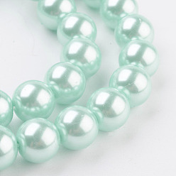 Pale Turquoise Eco-Friendly Dyed Glass Pearl Round Beads Strands, Grade A, Cotton Cord Threaded, Pale Turquoise, 10mm, Hole: 0.7~1.1mm, about 42pcs/strand, 15 inch