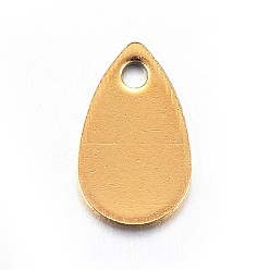 Golden Ion Plating(IP) Stainless Steel Charms, teardrop, Stamping Blank Tag, Golden, 10x6x0.6mm, Hole: 1.2mm