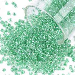 Green 12/0 Glass Seed Beads, Transparent Inside Colours Luster, Round Hole, Round, Green, 12/0, 2~2.5x1.5~2mm, Hole: 0.8mm, about 30000pcs/bag