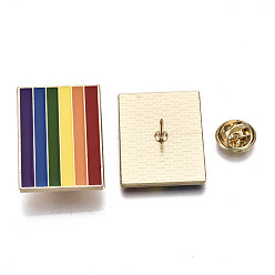 Colorful Alloy Brooches, Enamel Pin, with Brass Butterfly Clutches, Rainbow Rectangle, Light Gold, Colorful, 32x23x2mm, Pin: 1mm