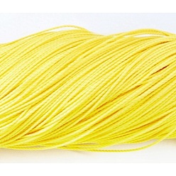 Yellow Round Waxed Polyester Cord, Taiwan Waxed Cord, Twisted Cord, Yellow, 1mm, about 415.57 yards(380m)/bundle