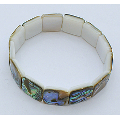 Green Adjustable Abalone Shell/Paua ShellBracelets, Square, about 6cm inner diameter, Beads: about 15mm wide, 15mm long