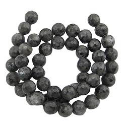 Larvikite Natural Larvikite Beads Strands, Faceted(128 Facets) Round, about 8mm in diameter, hole: 1mm, 49 pcs/strand, 15 inch