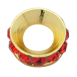 Red Grade A Brass Rhinestone Beads, Basketball Wives Spacer Beads for Jewelry Making, Rondelle, Golden, Red, 10x4mm, Hole: 5mm