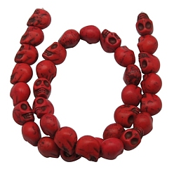 Red Halloween Skull Synthetic Howlite Beads, Dyed, Red, 12x10x12mm, Hole: 1mm, about 550pcs/kg