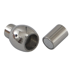 Stainless Steel Color Smooth 304 Stainless Steel Magnetic Clasps with Glue-in Ends, Oval, Size: about 10mm wide, 19mm long, hole: 5mm