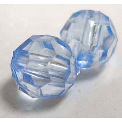Bleu Perles acryliques transparentes, tour clair facetté, bleu, 6mm, trou: 1.5 mm, environ 4300 pcs / 500 g