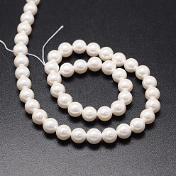 White Shell Pearl Beads Strands, Round, White, 4mm, Hole: 0.8mm, about 87pcs/strand, 15 inch