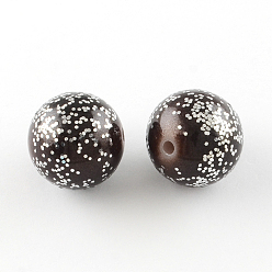 Coconut Brown Spray Painted Acrylic Round Beads with Silver Glitter Powder, Coconut Brown, 20mm, Hole: 3mm, about 105pcs/500g