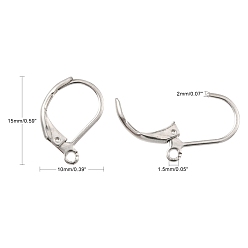 Stainless Steel Color France Earring Hoop, 304 Stainless Steel, Leverback Earring Findings, Stainless Steel Color, 15x10x2mm, Hole: 1.5mm