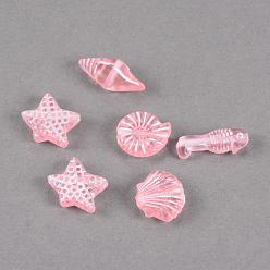 Pink Craft Style Transparent Acrylic Charms, Mixed Shapes, Pink, 11~16.5x6~13x4~5.5mm, Hole: 1mm, about 1260pcs/500g