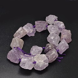 Lilac Nuggets Natural Amethyst Bead Strands, Lilac, 16~28x9~20x10~25mm, Hole: 1mm, about 16~17pcs/strand, 15.5 inch