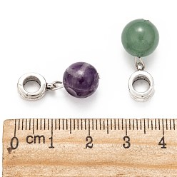 Mixed Stone Large Hole Alloy European Dangle Charms, with Round Gemstone Pendants, Mixed Stone, 23mm, Hole: 5mm