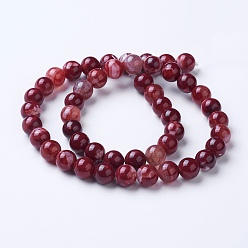 Dark Red Natural Agate Beads Strands, Dyed & Heated, Grade A, Round, Dark Red, 8~8.5mm, Hole: 1.2mm, about 48pcs/strand, 15.1 inch(38.5cm)
