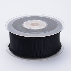 Black Polyester Frayed Grosgrain Ribbons, Printed, with Fringe Tassel, Black, 5/8 inch(16mm), about 50yards/roll(45.72m/roll)