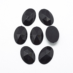 Noir Cabochons en acrylique strass dos plat, facette, argent fond plaqué, ovale, noir, 40x30x7~7.5mm