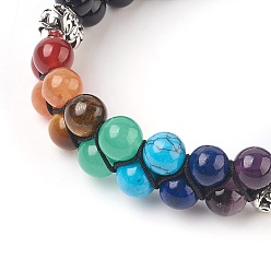 Black Agate Chakra Natural Black Agate Braided Bead Bracelets, with Natural & Synthetic Mixed Stone and Alloy Findings, Antique Silver, 2-3/8 inch(6cm)