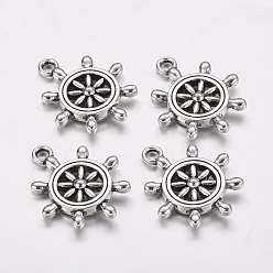 Antique Silver Tibetan Style Alloy Pendants, Ship's Wheel, Cadmium Free & Nickel Free & Lead Free, Antique Silver, 23x19x3.5mm, Hole: 2mm