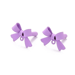 Plum Alloy Stud Earring Findings, with 925 Sterling Silver Pins and Loop, Bowknot, Plum, 11x15x4mm, Hole: 1.2mm, Pin: 0.7mm