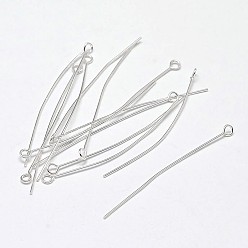 Silver 925 Sterling Silver Eye Pins, Silver, 40x0.6mm, Head: 3mm, about 151pcs/20g