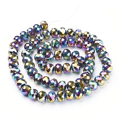 Plaqué Multicolore Perles en verre electroplate, facette, rondelle, multi-couleur plaquée, 10x7mm, Trou: 1mm, Environ 70~72 pcs/chapelet, 18 pouce