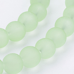 Pale Green Transparent Glass Bead Strands, Frosted, Round, Pale Green, 8mm, Hole: 1~1.6mm, about 99pcs/strand, 31.4 inch