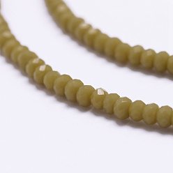 Olive Perles verre opaque brins, facette, rondelle, olive, 2.5x1.5~2mm, Trou: 0.5mm, Environ 185~190 pcs/chapelet, 13.7 pouces ~ 14.1 pouces