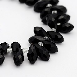 Black Electroplate Glass Faceted Teardrop Beads Strands, Black, 11.5~13x6mm, Hole: 1mm, about 92~95pcs/strand, 16.5 inch
