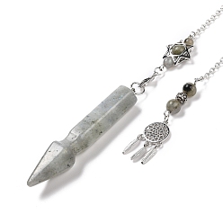 Labradorite Natural Labradorite Pointed Dowsing Pendulums, with Eco-Friendly Brass Findings, Platinum, Cadmium Free & Lead Free, Bullet, 31.35cm