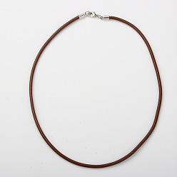 Saddle Brown Cowhide Leather Necklace Making, with Brass Lobster Claw Clasps and Brass Cord Ends, Platinum Metal Color, Saddle Brown, 46x0.3cm