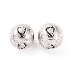 Antique Silver Tibetan Style Alloy Round Carved Heart Spacer Beads, Antique Silver, 5x4mm, Hole: 1mm
