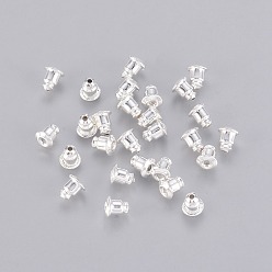 Silver Brass Ear Nuts, Earring Backs, Lead Free and Nickel Free, Silver Color Plated, 5x5mm