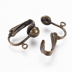 Antique Bronze Brass Clip-on Earring Findings, Nickel Free, Antique Bronze, 17x14x7mm, Hole: 1mm